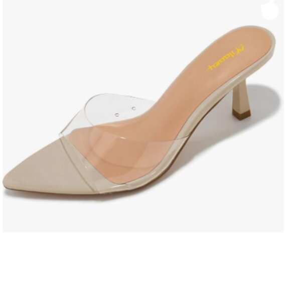 Milooey shoes Grey High Heel Mules Open Pointed Toe Slide Sandals Cute Slippers - Picture 1 of 8